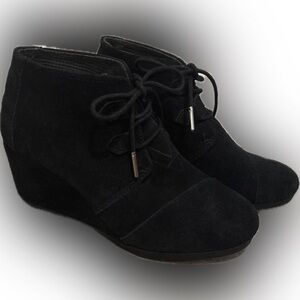 Toms Black Suede Wedge Ankle Booties